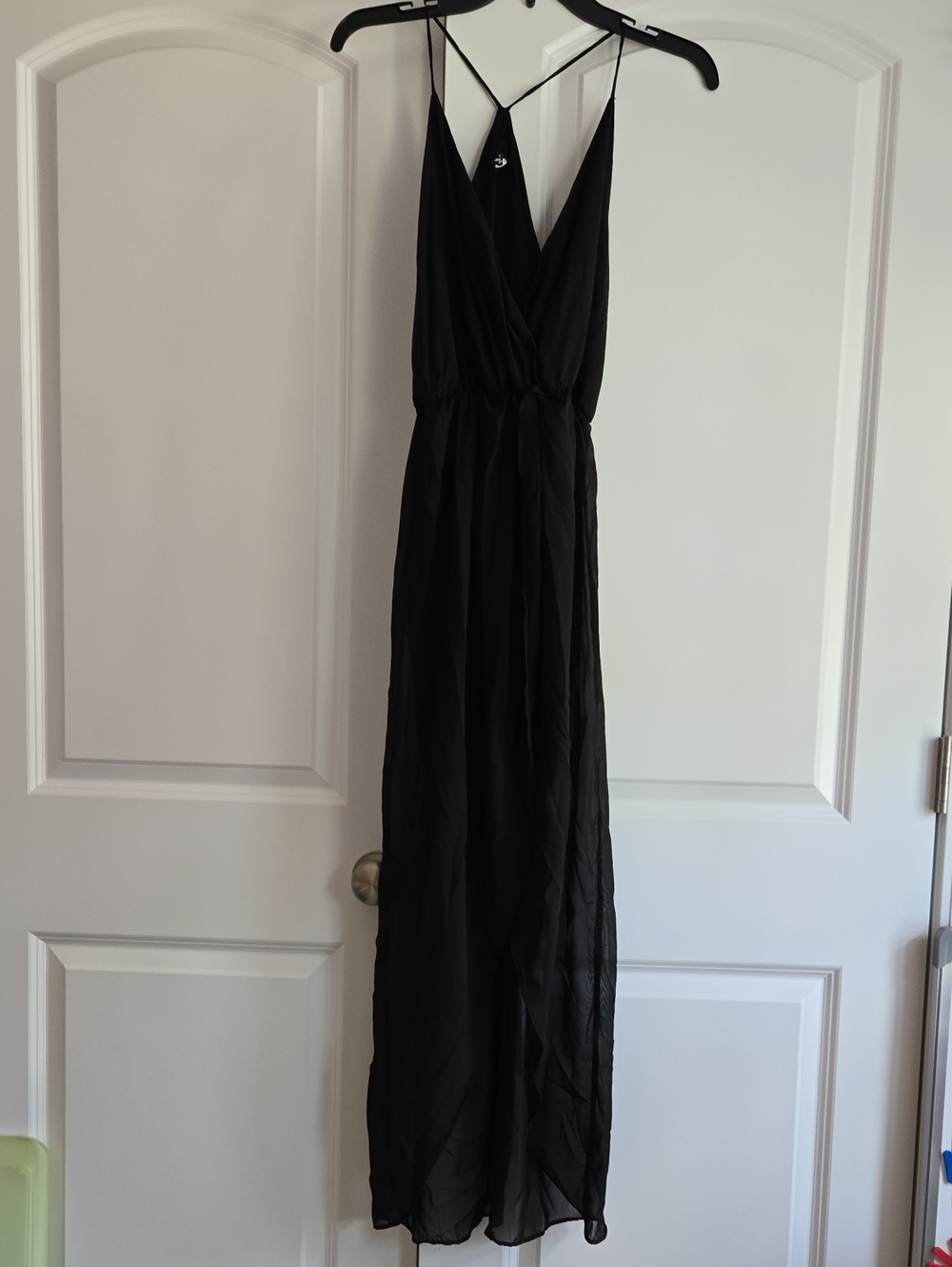 Black V Neck Front Slide Slit Dress